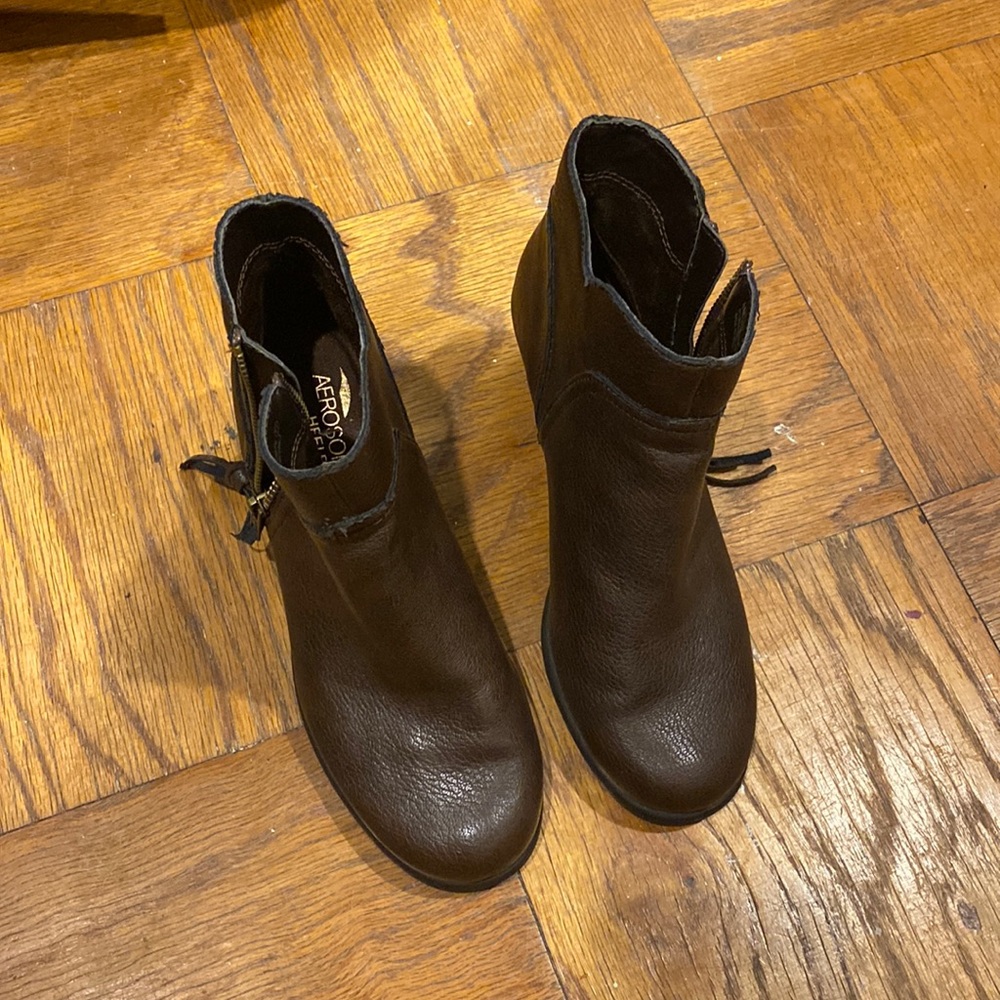 Aerosoles Acrobatic Heel Rest Brown Leather Ankle Boots Size 6